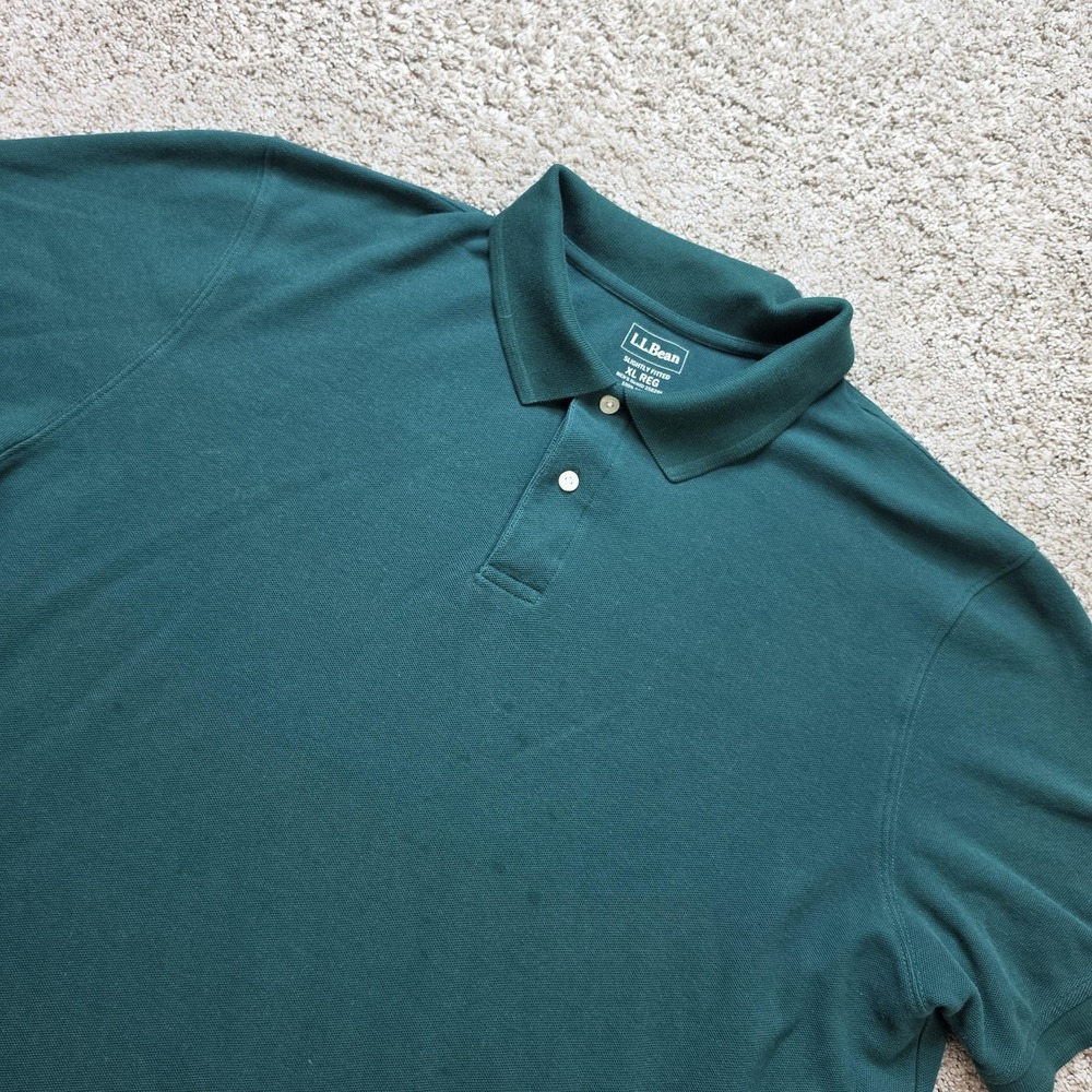 L.L. Bean Polo Shirt Mens XL Green Short Sleeve Slim Fit Knit Casual 100% Cotton